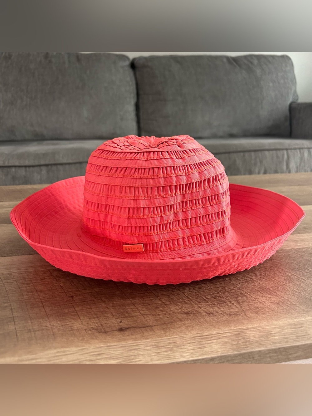 Betmar New York Classic Roll Up Hat Womens Coral Pink Wide Brim Charm Logo